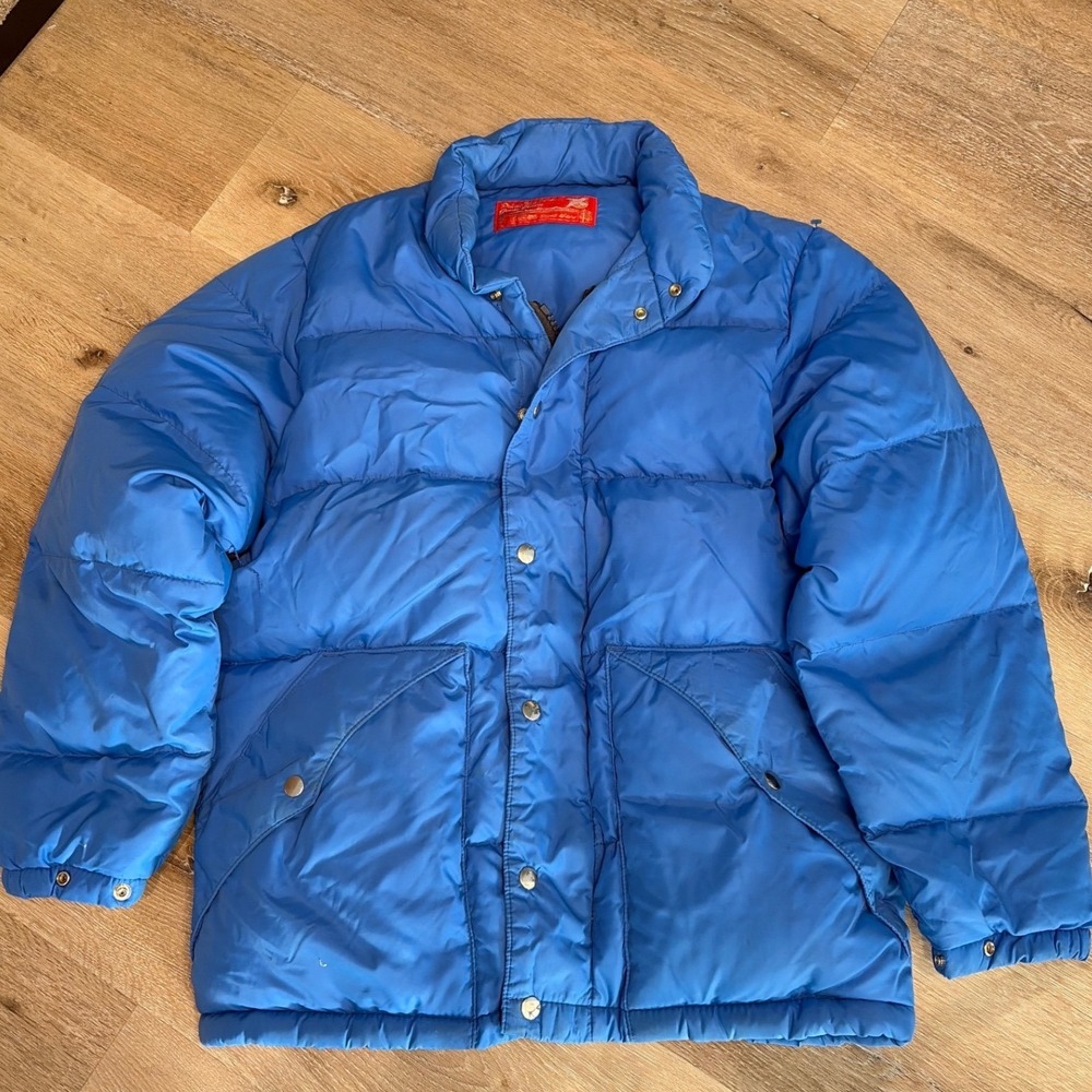 Vintage Sears The Mens Store Blue Goose Down Puffer Jacket Coat Medium M